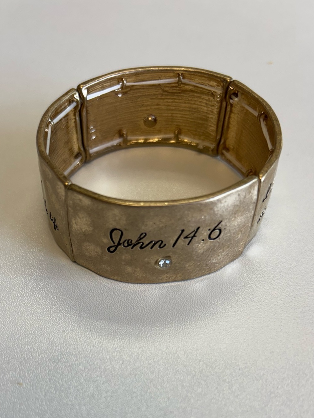 Religious Stretch Bracelet "John 14:6" in Gold Tone